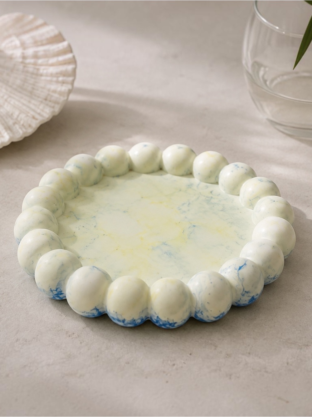 Marbled Bubble-Edge Vanity Tray in Cream & Blue